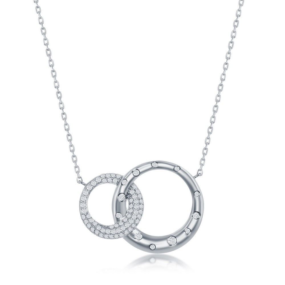 Sterling Silver Micro Pave Cubic Zirconia Interlocking Circles Necklac